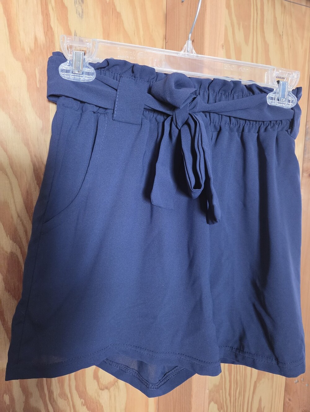 KG Fashion Navy Blue Paperbag Waist Shorts Medium M Tie Belt High Rise Pockets